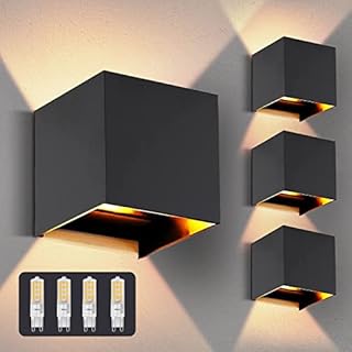 OOWOLF Outdoor Wall Lights Pack of 4,IP65 LED Wall Lights,3000K Warm White Outside Wall Lights with G9 Replaceable Bulb,Modern Aluminium Wall Lamp Black Wall Lights for Garden Bedroom Kitchen