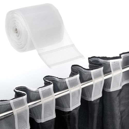 XoeLLe 10m x 10cm Cinta para Cortinas con Presilla Transparente, nylon Cinta de Cabecera de Cortina, Fruncir Cinta de Cortina, Accesorios para Cortinas, para Cortina de Ventana, Puerta Cortina