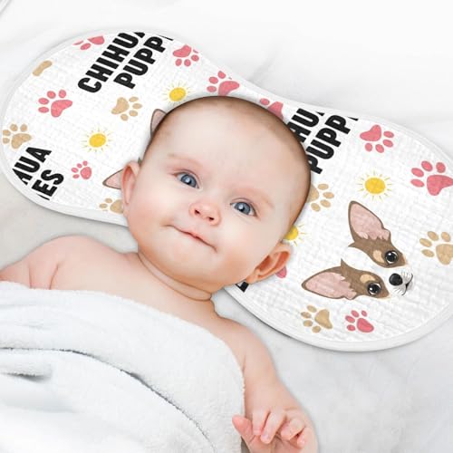 2 Pack Muslin Burp Cloths Dogs Chihuahua Cute Cotton Baby Burp Cloths Ultra Absorbent and Soft Burping Cloth for Baby Boys Girls, Large 22" x 11"4