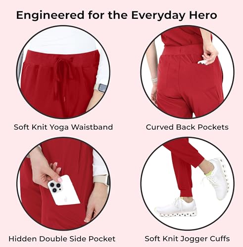 Image of READY SET SCRUBS - Scrub Pants for Women - 2 Pack - Cargo Jogger Pants Set with 8 Pockets - Yoga Waistband - Soft & Stretchy