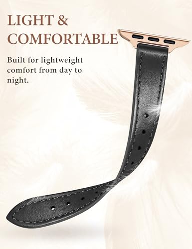 Image of JR.DM Slim Leather Bands Compatible with Apple Watch Band 38mm 40mm 41mm 42mm 44mm 45mm 46mm 49mm, Genuine Leather Band with Charms, Feminine Design for Iwatch Ultra SE Series 11 10 9 8 7 6 5 4 3 2 1