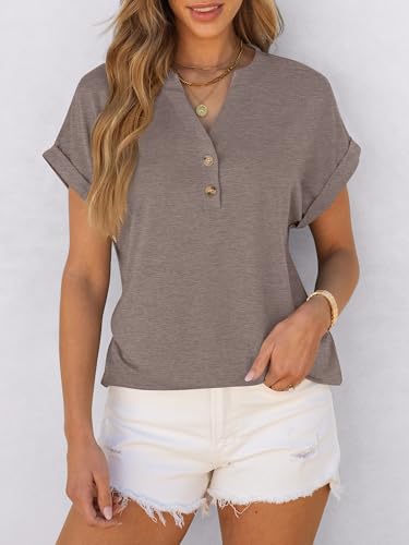 Image of ANRABESS Womens Short Sleeve Henley Tops V Neck Dressy Casual Blouses Summer Trendy Tee Shirts 2026 Vacation Fashion Clothes