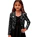 Sequin Jacket for Girls Sparkly Cropped Tops Open Front Long Sleeve Shrug Kids Fashion Party (Black, 9-10 Years)