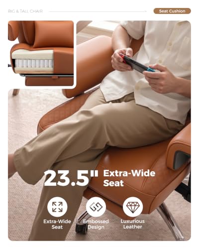 Image of Big and Tall Office Chair, Computer Desk Chair with FootRest, Brown