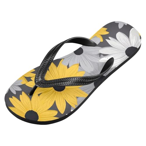 Gray Yellow White Daisy Flower Men's & Women's Classical Beach Rubber Sandal Flip Flop Comfortable Slipper 214B2598