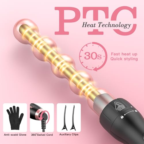 Image of MOCEMTRY 5-in-1 Curling Wand Set (0.9 cm-3.2 cm) with 3 Barrel, Bubble Curling Wand and 3 Ceramic Barrels, Curling Iron 1 Inch Curling Tool for Women with Two Temperature Control