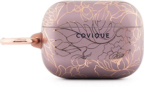 Free Shipping 🛒 Covique Compatible AirPods Pro Case Cover, Cute Women Girly Flower, Rose Gold & Peony Floral, Protective Shockproof TPU with Keychain Hook for AirPods Pro Charging Case