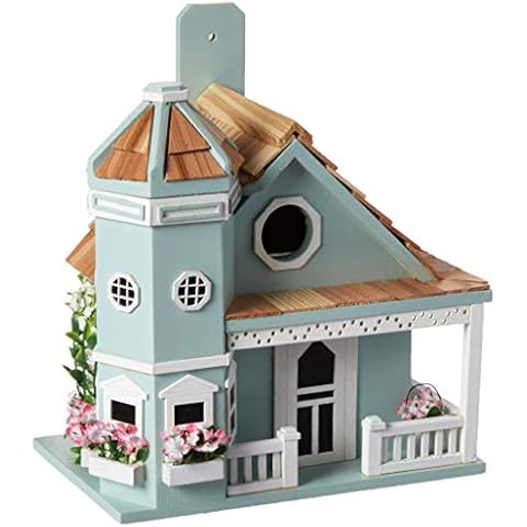 Home Bazaar Flower Pot Cottage Birdhouse, Blue Cover