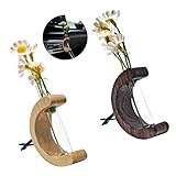 Sbulhia 2PCS Car Vase Vent Clips, Wooden Stand Plant Holder Auto Flower Vase Vent Clip, Little Glass Tube Retro C Shaped Air Vent Clip Plants Decoration, Interior Car Accessories