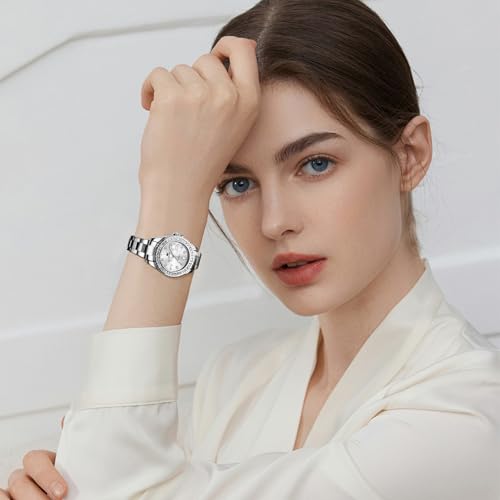 Image of OLEVS Watches Women with Date Silver Stainless Steel Luxury Ladies Watches with Small Writs Diamond Watches for Women Waterproof Elegant Dress Quartz Analog Women's Wrist Watches Reloj de Mujer