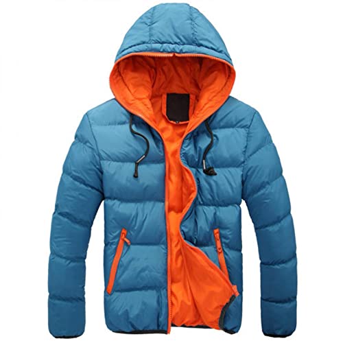 Men's Hooded Puffer Jacket, Colour Block, Waterproof, 3XL, Blue