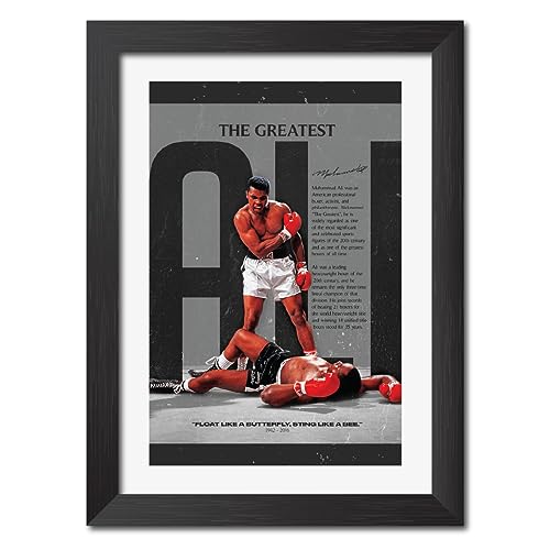 Image of TenorArts Muhammad Ali Poster Frame Boxer Laminated Photo Framed Painting with Matt Finish Black Textures (12 inches x 9inches)
