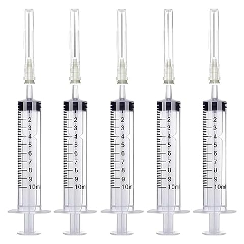 5 Pack 10ml Plastic Syringe with Needle, Syringe for Liquid, Oral, Scientific Labs, Measurement, Dispensing, Feeding Pets, Oil or Glue Applicator, Individually Wrapped (10 ML) Cover
