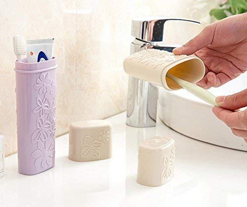 1Pc Plastic Portable Toothbrush Toothpaste Storage Box Multifunction Waterproof Wash Gargle Cup Case Holder Container For Travel Outdoors Business Trips Home School (Purple) #TOP2
