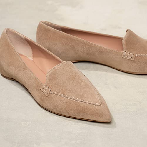 Image of LEHOOR Women Casual Slip On Loafer Flats Shoes Beige Pointed Toe Suede Penny Loafers Closed Pointy Toe Flat Heel Driver Coach Office Loafers Oxfords Pumps Dressy Comfort Fall Retro Suede Beige 7.5