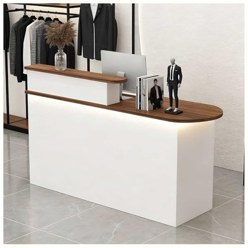 Escritorio moderno de madera con iluminación LED y tomas, con cerradura, cable, fácil montaje para salón y spa, 80 x 55 x 100 cm