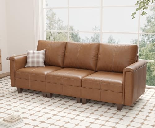 SITJOY 91" Faux Leather Modular Sectional Sofa with Storage, Mid