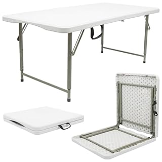 Harbour Housewares Rectangle Folding Trestle Table - 120cm (4ft) - White - Height Adjustable Outdoor Folding Table for Picnic, BBQ, Garden, Camping, Wedding