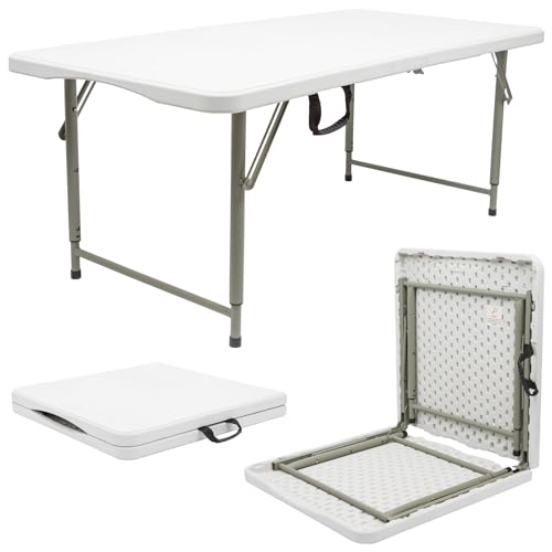 Harbour Housewares Rectangle Folding Trestle Table – 120cm (4ft) – White – Height Adjustable Outdoor Folding Table for Picnic, BBQ, Garden, Camping, Wedding