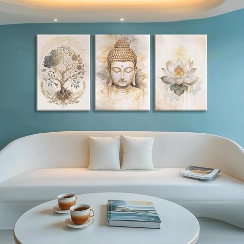 Toile murale Bouddha habiller grand mur salon triptyque - 3