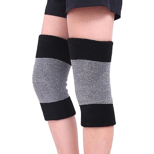 Rodilleras Térmicas Invierno para Hombres y Mujeres, Calentadores de Rodilla Gruesas, Rodillera Cálidas Elástica Protector de Rodilla Doble Capa Soportes Mangas de Compresión, Negro-Gris, 1 Par