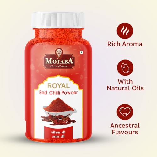 Image of MOTABA Red Chilli 1kg Jar | Indian Red Chilli Powder in Airtight Jar| Natural Ground Red Chilli for Authentic Cooking, Curries | Fresh Aroma Without Additives (500g x 2, 1kg)