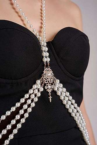BABEYOND 1920s Pearl Body Chain for Evening Party Gatsby Imitation Pearl Chain for Flapper Costume2
