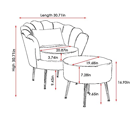 LZWZW Lounge Chairs Arm Chair with Footstool Living Room Velvet Tub Armchairs Palting Metal Leg Armrests Sofa Chair - Image 5