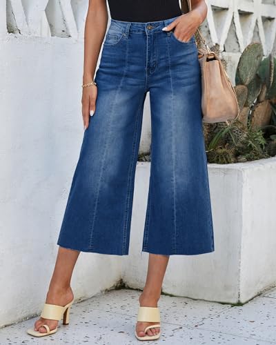 luvamia Wide Leg Capris Jeans for Women Trendy High Waisted Jean Capris Raw Hem Stretchy Denim Cropped Pants2