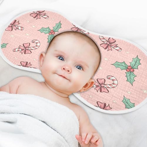 2 Pack Muslin Burp Cloths Christmas Candy Bow Pink Cotton Baby Burp Cloths Ultra Absorbent Burping Cloth Soft Spit Up Rags for Baby Boys Girls, Large 22" x 11"4