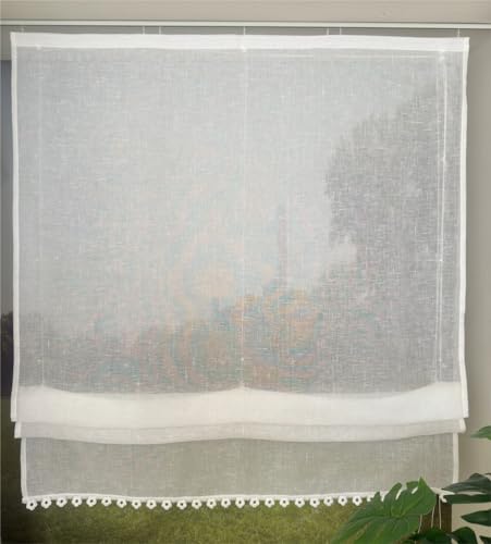 Vordesack Leinenoptik Raffrollo mit Blumen-Kante Unifarbige...