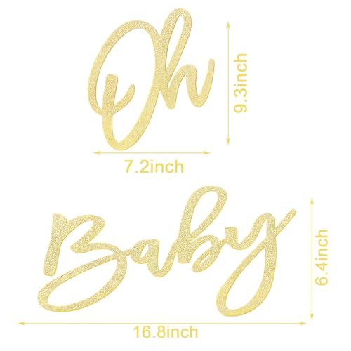 Image of Oh Baby Sign for Shower Backdrop - Glitter Felt Party Banner for Boy Girl Shower Decorations, Gender Reveal, 1st Birthday Photography Background - Gold