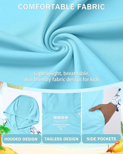 Image of Boys Rash Guard Swim Hoodie, Kids Long Sleeve Sun Fishing Shirts