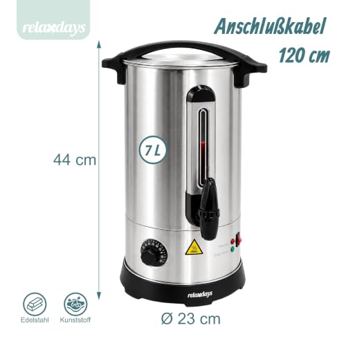 Foto von Relaxdays Glühweinkocher, 7 l, 30–110 °C, Zapfhahn, Thermostat, Silber