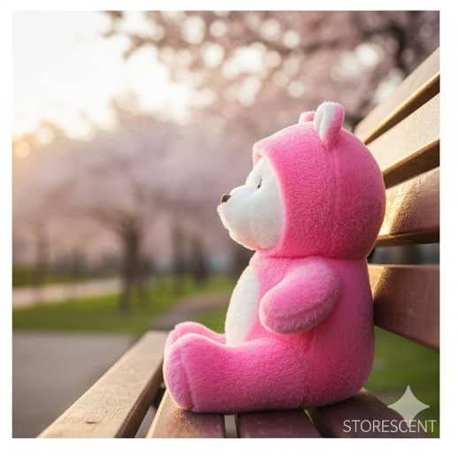 Image of Storescent Hooded Teddy Bear Plush Toy | Soft & Cute Stuffed Animal Toy for Hugging for Kids & Loved Ones - Dark Pink 45cm