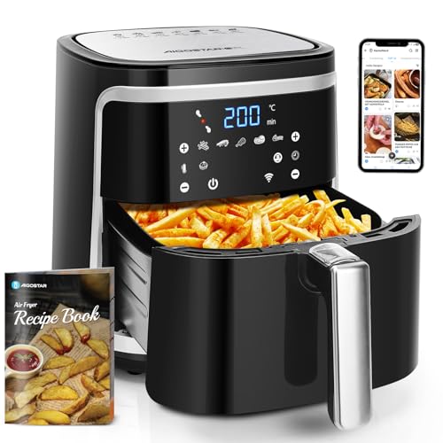 Aigostar Cube Smart WiFI - Heißluftfritteuse 7L XXL, Airfryer 1900W, APP-Steuerung, 7 Programmen, LED-Touchscreen, Warmhalten, 20 Rezepte, Ohne Öl Air Fryer für 6-10 Personen, DIY-Menü, Schwarz