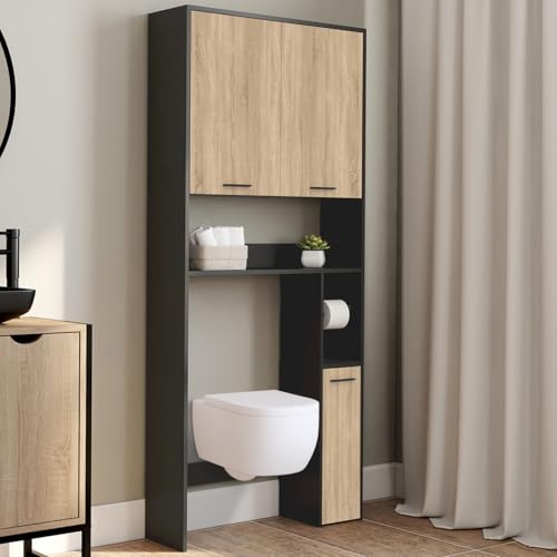 Meuble étagère dessus WC WALLIS et bois façon hêtre - vue 3