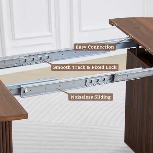 41 in-78 in Extendable Dining Room Table for 4-8, Round Expandable Kitchen Table with Fluted Base, Modern Farmhouse Oval Dinner Tables for Dining Room Kitchen Living Room (Walnut) - 4