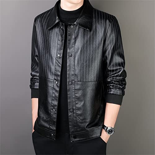 Chaqueta de cuero gruesa para hombre con forro de piel sintética miniatura 5