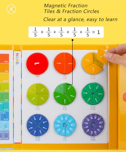 Image of Magnetic Fraction Educational Puzzle for Kids, New Magnetic Fraction Tiles & Fraction Circles, Math Manipulatives Enhance Early Primary School Students Mathematical Skills(Hippo Style)