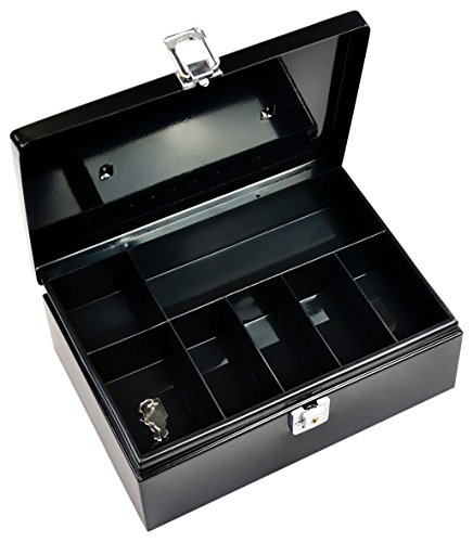 South Main Hardware 810176 Steel Cash Box with 7-Compartment Insert Tray, Black, Medium