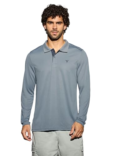 Image of TECHNOSPORT Men's Solid Full Sleeve Polo T-Shirt TECHNOCOOL+ Quick Dry Slim Fit Sports Tee for Travel Casual Smart Wear UPF50+ Anti Odour