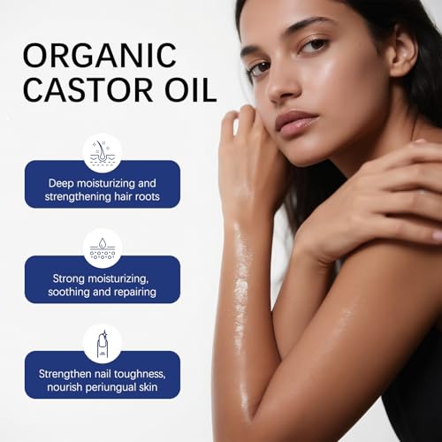 Image of Organic Castor Oil with Rose Quartz Roller Ball, 100% Castor Oil Organic Cold Pressed for Hair, Face & Body Skin Moisturizing Care, Hexane-Free. 1.7 Fl Oz