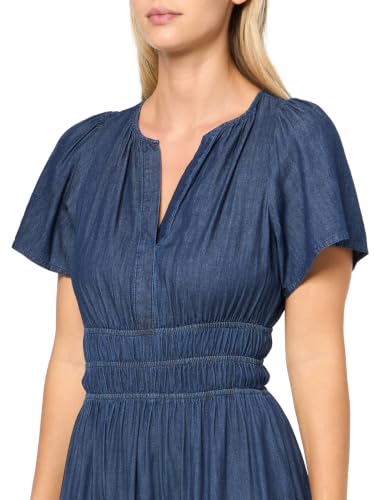 Image of Tommy Hilfiger Women's Short Sleeved Ruched Waist Denim Tiered Midi Dress