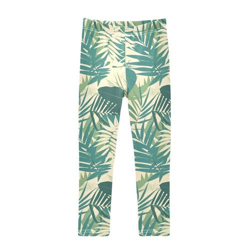 Tropical Palm Leaves Fern Leaf Emerald Kids Girl's Basic Leggings Casual High Waisted Yoga Pants Exercise