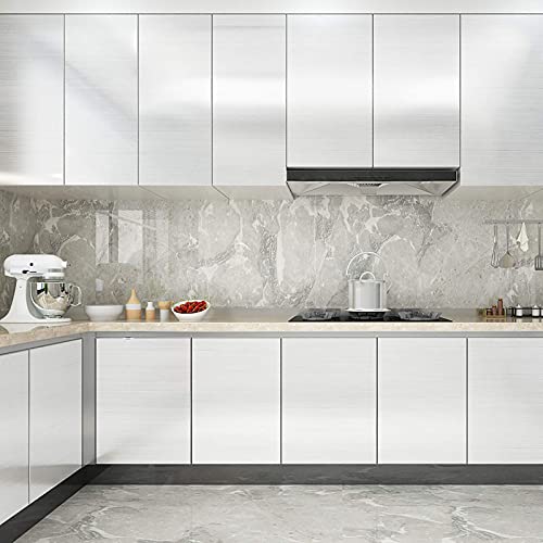 Cre8Tive Large Size 24" X 354" Silver Stainless Steel Wallpaper Kitchen Appliance Oil Proof Peel And Stick Contact Paper Waterproof Removable Aluminum Foil For Countertop Cabinet Shelf Fridge Decor #TOP7