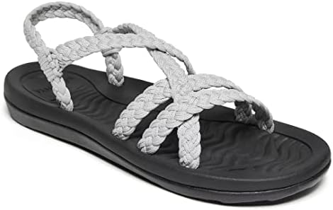 MEGNYA Women's Comfortable Sandals with Arch Support, Wadable Hiking Sandals with Braided Straps, Soft Adjustable Slide Sandals for Walking Urban Grey Size 6