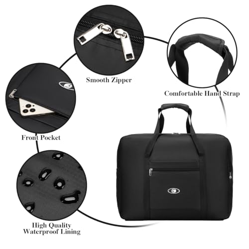 BAGZY Handgepäck Tasche 55x40x20 Faltbar für TUI Airways Lufthansa Ryanair, 45L Groß Reisetasche Flugzeug Leicht Wasserdicht Sporttasche Gym Duffle Bag für Weekender Krankenhaustasche Herren & Damen