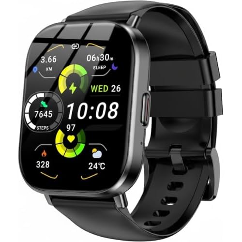 Smart Watch for Men Women, 2.01" HD Fitness Trackers with Heart Rate and Sleep Monitor, Bluetooth Calls & Notifications, 120+ Sport Modes, IP67 Waterproof, Compatible with Android & iOS, Black