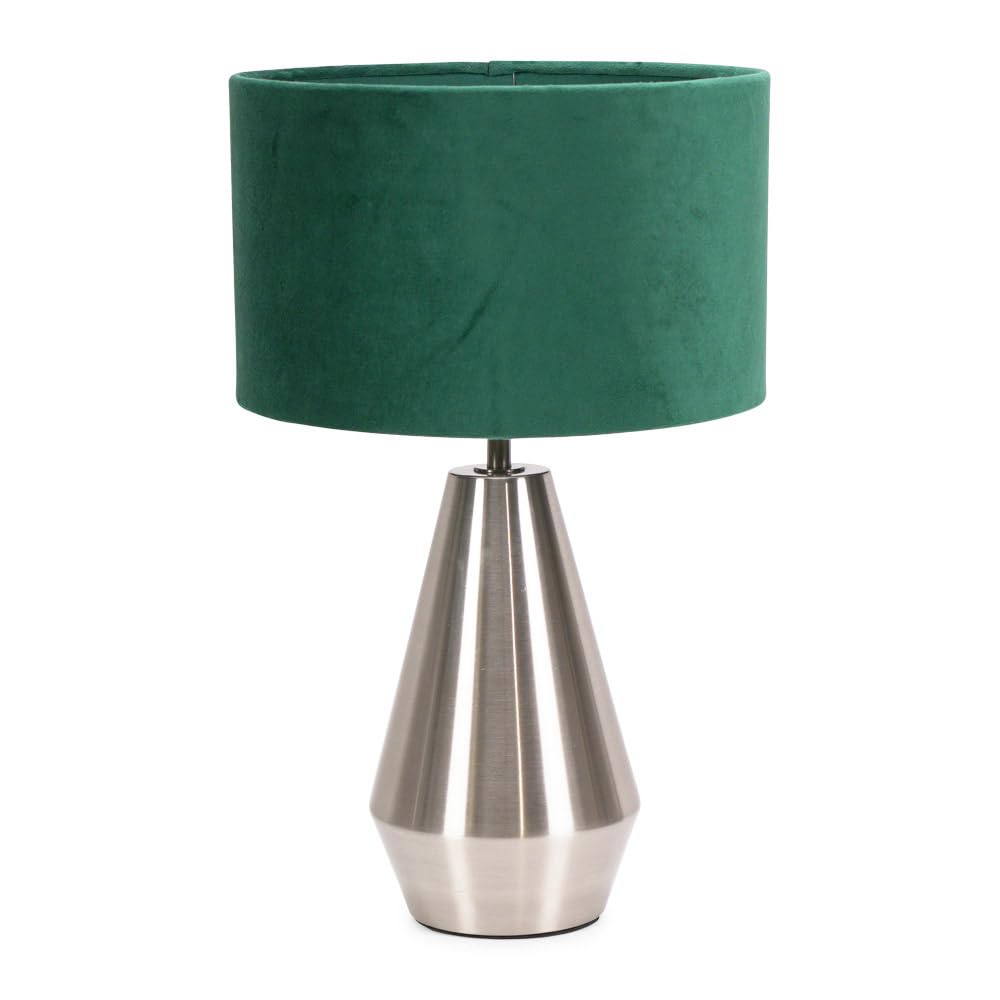Valuelights Jax Silver Metal Touch Dimmer Table Lamp With Forest Green Velvet Shade from B&Q